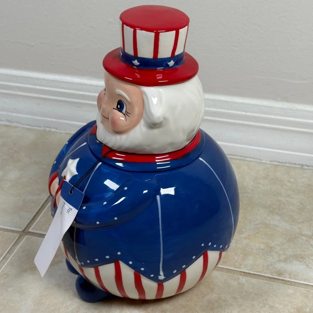 Johanna Parker Carnival Cottage Uncle Sam Cookie Jar Red White Blue Patriotic